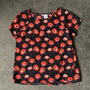 CABI Blouse Red Orange Black FLANDERS Poppy Split Back Raglan Sleeve 3251 Small
